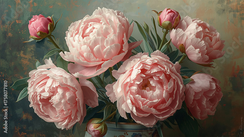 Antique Peony Garden Oil Painting