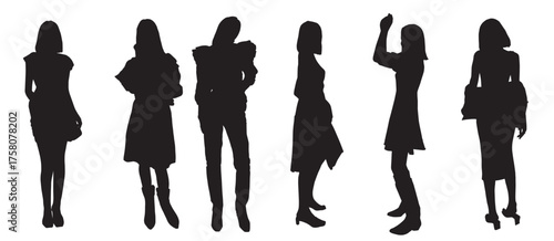 Set of black silhouettes of girls models for registration