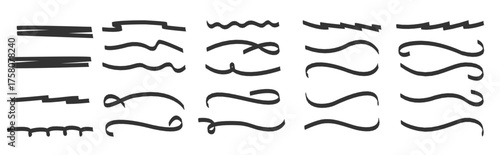 Set of hand lettering with a brush emphasizing lines
