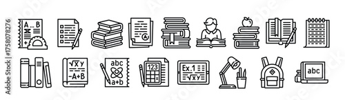 homework icons set outline style