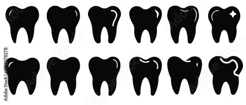 Set of nine black silhouette icons depicting different