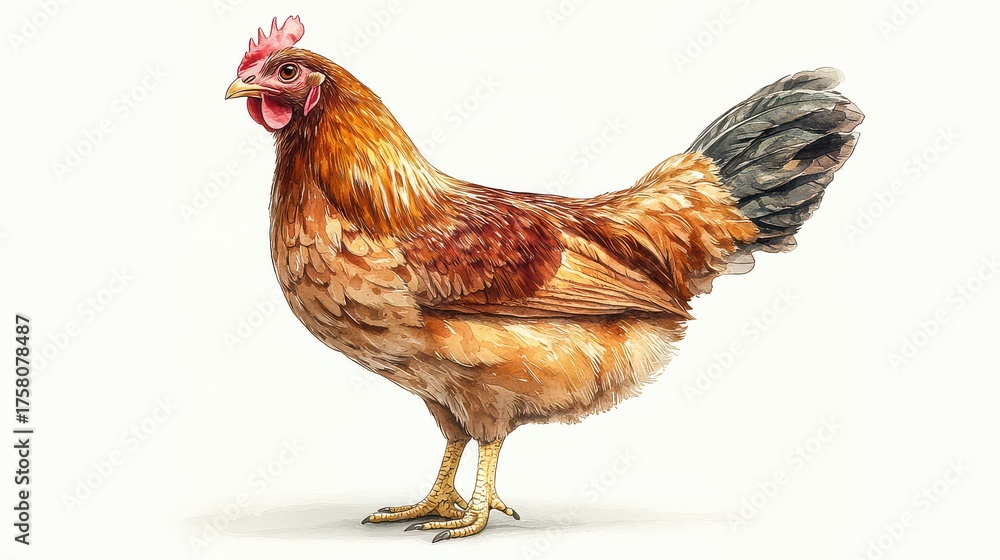 Fototapeta premium Brown hen isolated on white background.