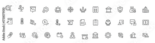  Public utilities linear signed icon collection. Signed thin line icons collection. Set of public utilities simple outline icons.