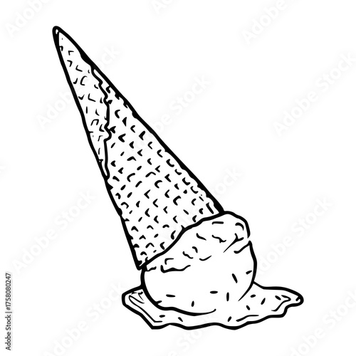 crumpled ice cream cone on the ground drawing