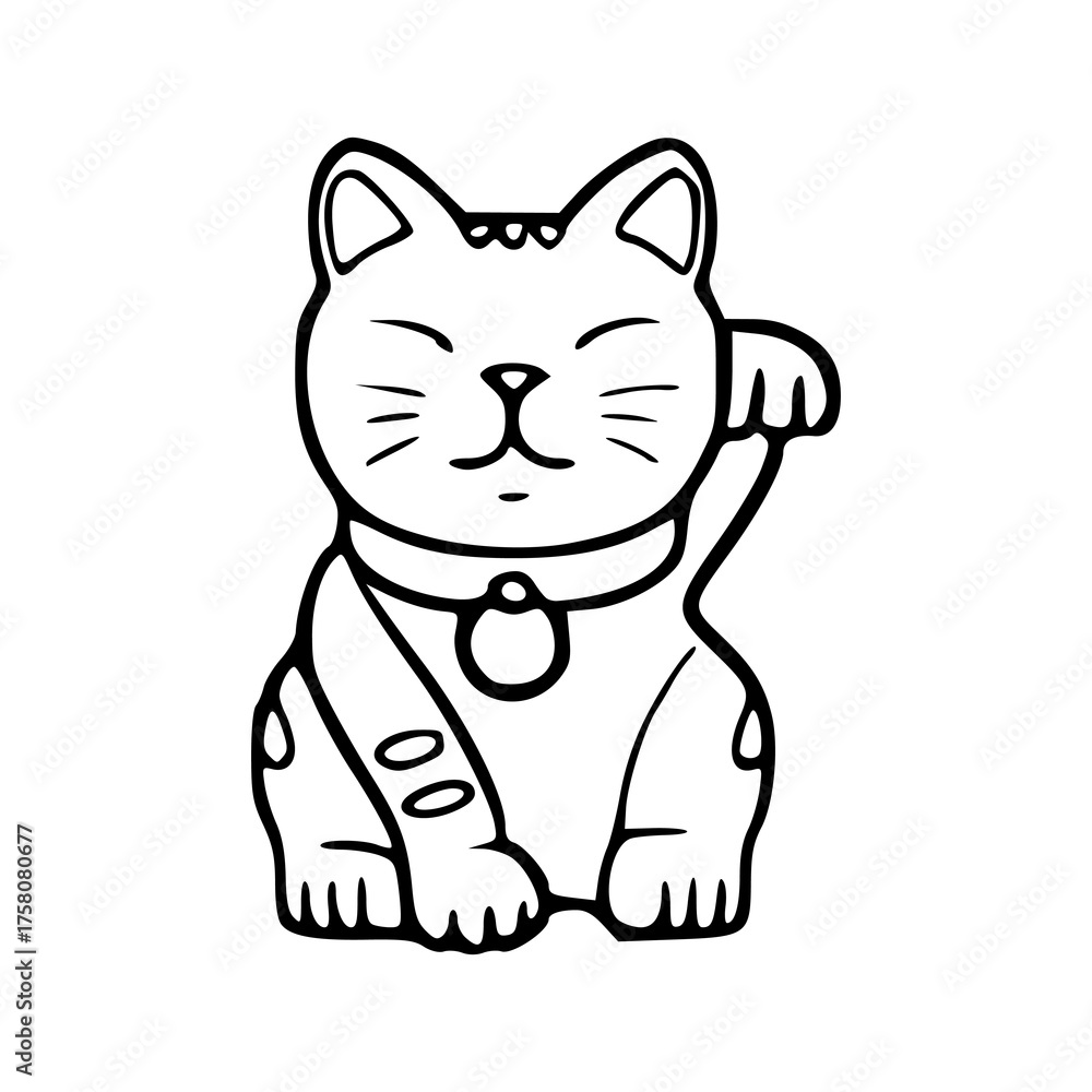 Obraz premium minimalist Asian culture charm: fortune cat illustration