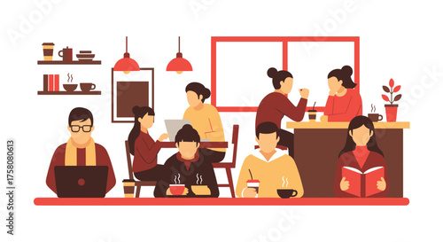 Cozy Coffee Shop Scene With People Enjoying Their Time Indoors