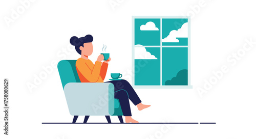 A Person Enjoying a Warm Beverage While Relaxing Indoors Next to a Window