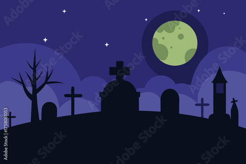 eerie cemetery at night