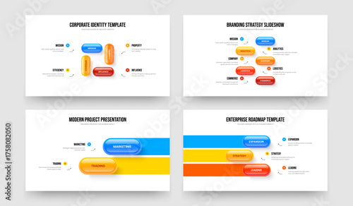 Modern Insight Four Five Two Three Step Diagram Slideshow Layout Vector Illustration Collection. Sales Development 4 5 2 3 Option Infographic Frame Template Bundle.