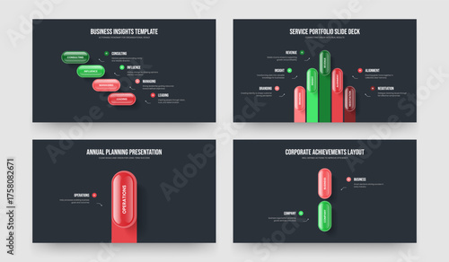 Enterprise Plan 4 5 1 2 Option Diagram Slideshow Layout Set. Investor Visualization Four Five One Two Step Infographic Frame Template Vector Illustration Bundle.