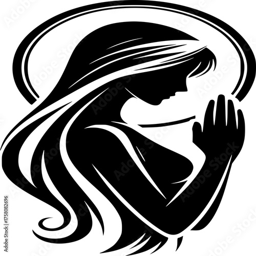 Silhouette of Serenity: A delicate silhouette of a woman engaged in prayer, expressing introspection and spiritual focus.