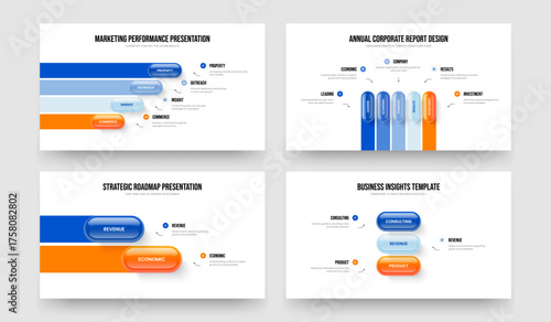 Marketing Analysis Four Five Two Three Step Diagram Slide Layout Vector Illustration Bundle. Corporate Innovation 4 5 2 3 Element Infographic Slideshow Template Collection.