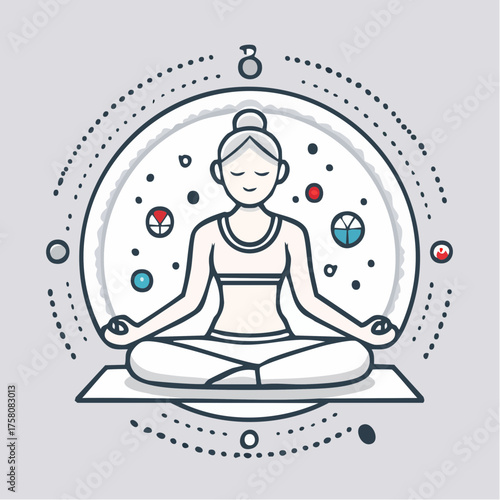 Mindfulness Meditation and Inner Peace Woman in Lotus Pose with Cosmic Elements