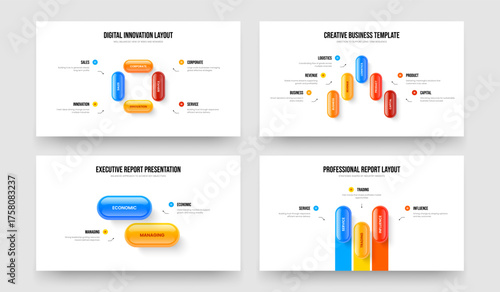 Visual Planning Four Five Two Three Option Infographic Frame Design Vector Illustration Collection. Service Development 4 5 2 3 Step Diagram Slide Layout Bundle.