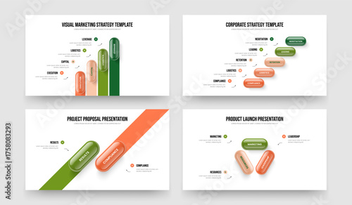 Product Forecast Four Five Two Three Option Infographic Presentation Template Vector Illustration Collection. Corporate Overview 4 5 2 3 Step Diagram Frame Design Set.