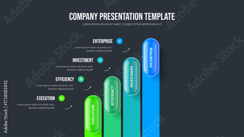 Advertising Launch 4 Option Diagram Presentation Template. Corporate Plan Four Element Infographic Slide Layout. Marketing Overview Slideshow Design Vector Illustration.