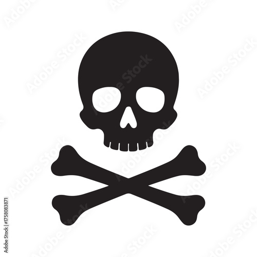 Flat skull and crossbones icon, danger and death symbol vector for apps or games.