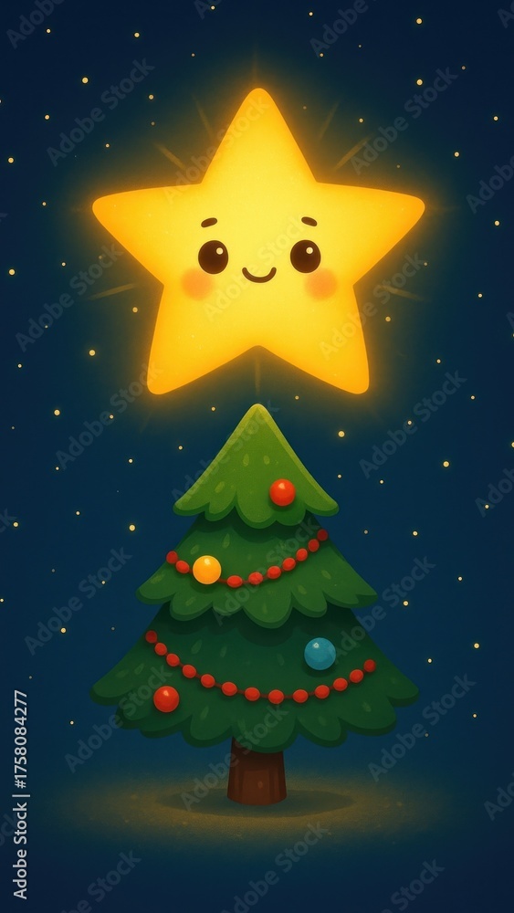 Fototapeta premium Cute starry Christmas tree wallpaper for mobile