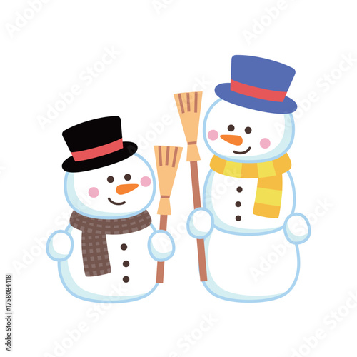 ほうきを持ったかわいい雪だるま
