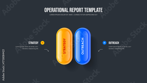 Company Growth Two Option Infographic Slide Layout. Service Innovation Frame Design Vector Illustration. Modern Briefing 2 Element Diagram Presentation Template.