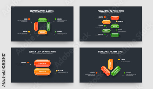Investor Proposal 4 5 2 3 Option Diagram Slideshow Design Set. Company Campaign Four Five Two Three Element Infographic Slide Template Vector Illustration Collection.