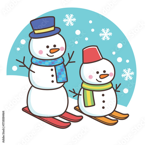 スキーをする雪だるま