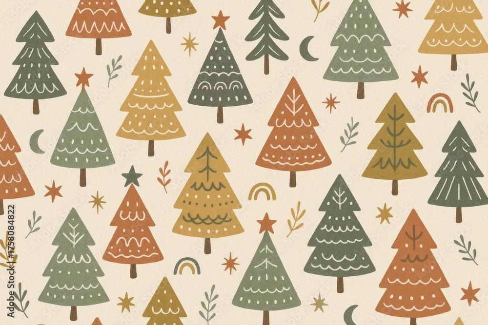 Obraz premium Whimsical forest pattern illustration background