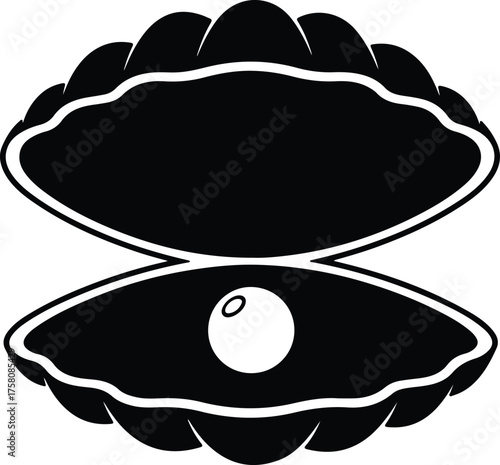 Vector oyster pearl open shell single color silhouette illustration