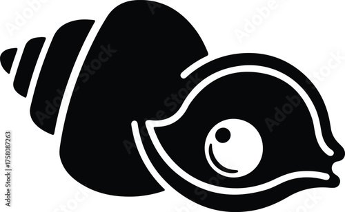 Vector Seashell or conch with a pearl inside silhouette illustration