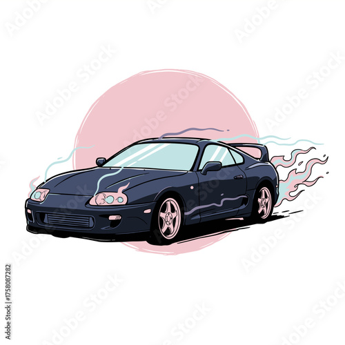 Super sports racing car. Automobile speed race poster. Race car racing. Racing club Illustration. Sports car drifting. Racing Team Design. Super Car Racing Illustration Design. Fast wheels challenge.