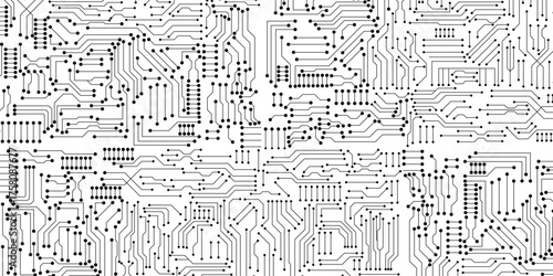Black and white circuit board pattern texture. High-tech background in digital computer technology concept. abstract illustration.
