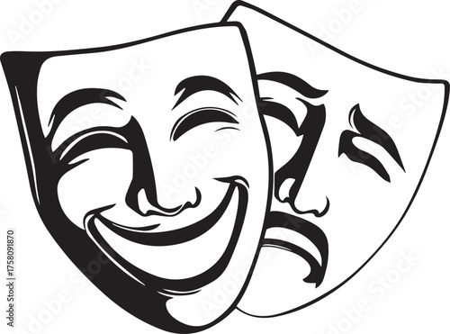 Comedy and tragedy theater masks vector illustration for drama, performance, and stage art themes