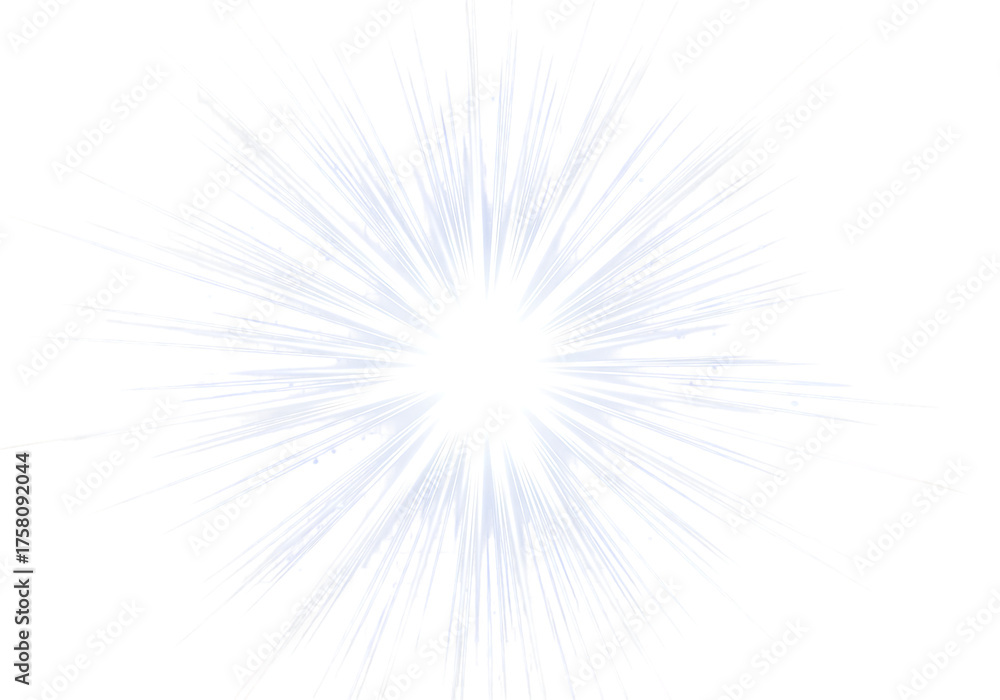 Fototapeta premium Bright white starburst or explosion effect with radiating light rays isolated on a transparent background, symbolizing energy, power, and a sudden burst of light or activity