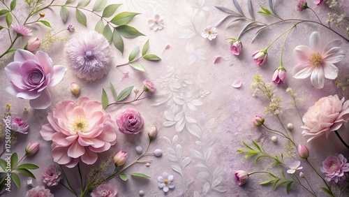 A Delicate Arrangement of Pastel-Colored Paper Flowers and Foliage on a Textured Background