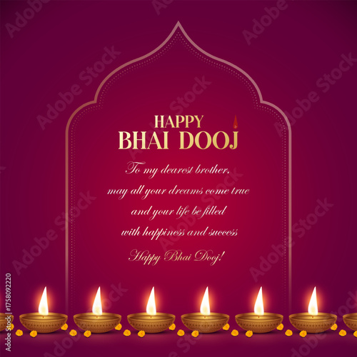 Bhai Dooj festival greeting card India. Abstract vector illustration design. Happy bhai dooj festival social media post design. Translation- Wish you a  happy bhai dooj.