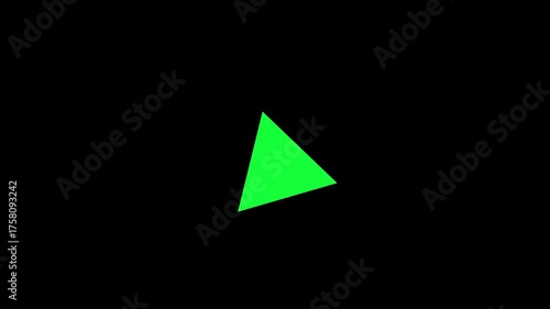 A vibrant green triangle animates, rotating and transforming against a dark background.