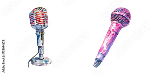 cute microphone watercolor vector illustration