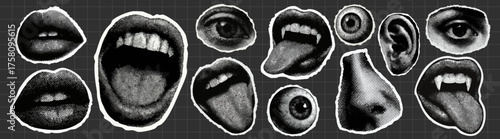 Pop art collage sensory elements vector