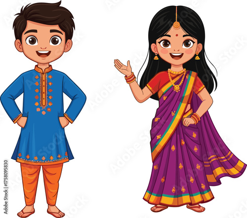 Indian children in traditional dress, cultural celebration, ethnic outfit, colorful clothing, heritage, joy, festive attire, Indian culture, tradition, happiness, festival