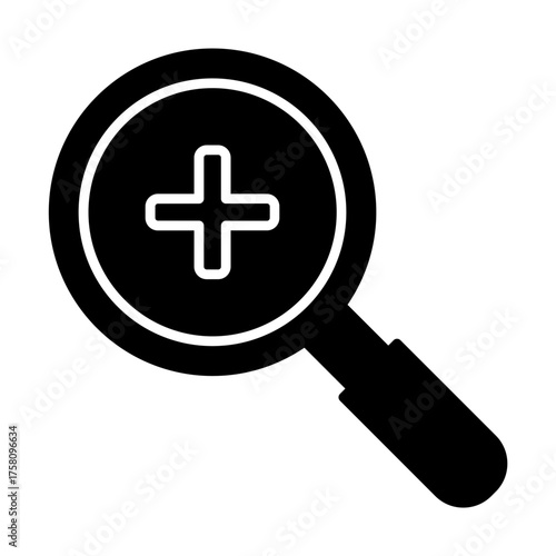 (Editable) Premium Quality Silhouette Design; Adobe Illustrator Artwork - Magnifying glass with plus sign icon representing zoom in functionality