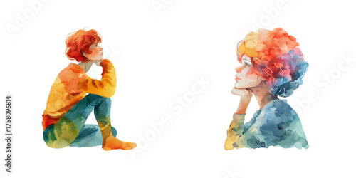 human contemplating watercolor vector illustration