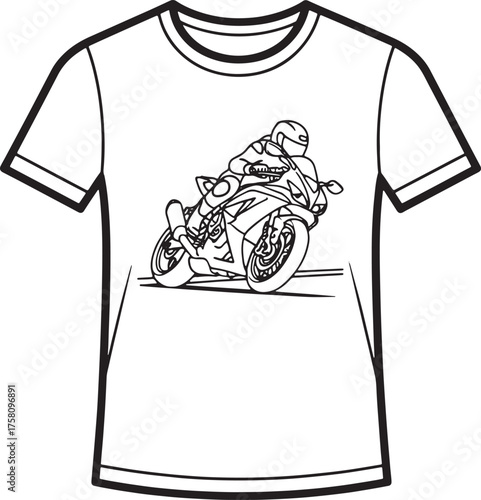 Motorcycle Rider Line Art T-Shirt Design, Sport Bike Vector, Dynamic Racing Illustration