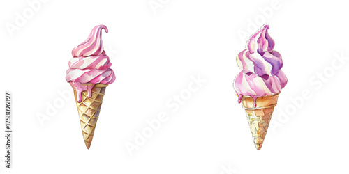 ice cream cone watercolor vector illustration