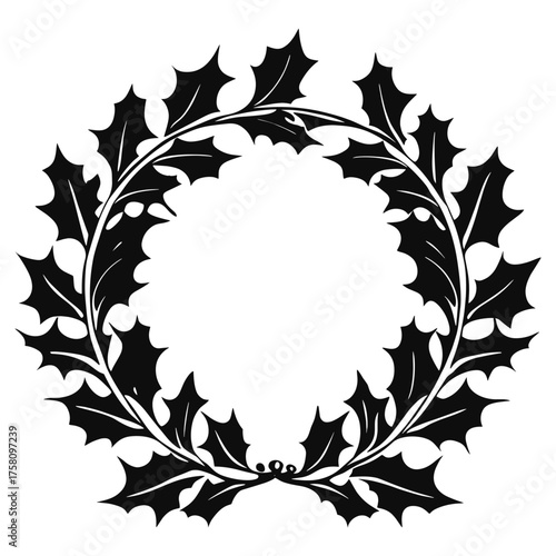 Classic holly leaves wreath leaf black art vector