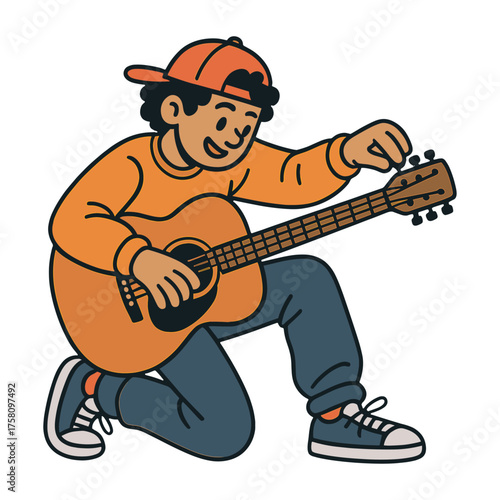 Cartoon guitarist playing music vector