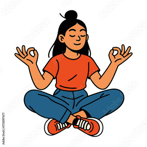 Meditating cartoon character illustration vector