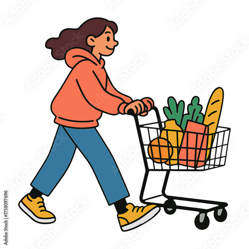 Cartoon shopping woman groceries vector