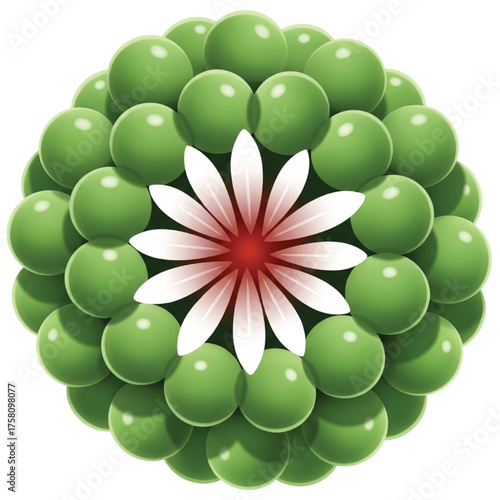 Abstract Spherical Arrangement Of Green Balls With White Flower vector illustration