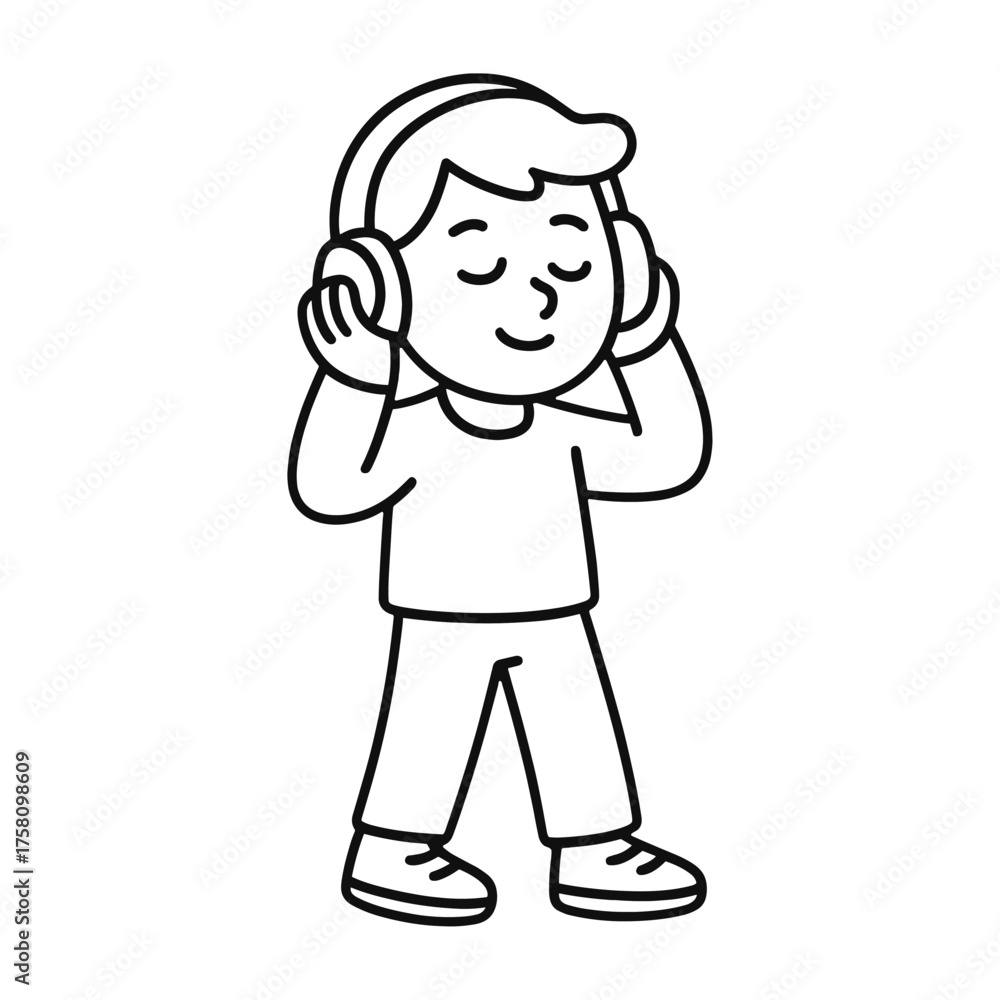 Obraz premium Cartoon enjoying music illustration vector