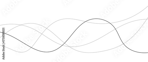 Abstract black lines wave curve motion on white background. Thin wavy line abstract background wave line horizontal divider outline minimalist background.